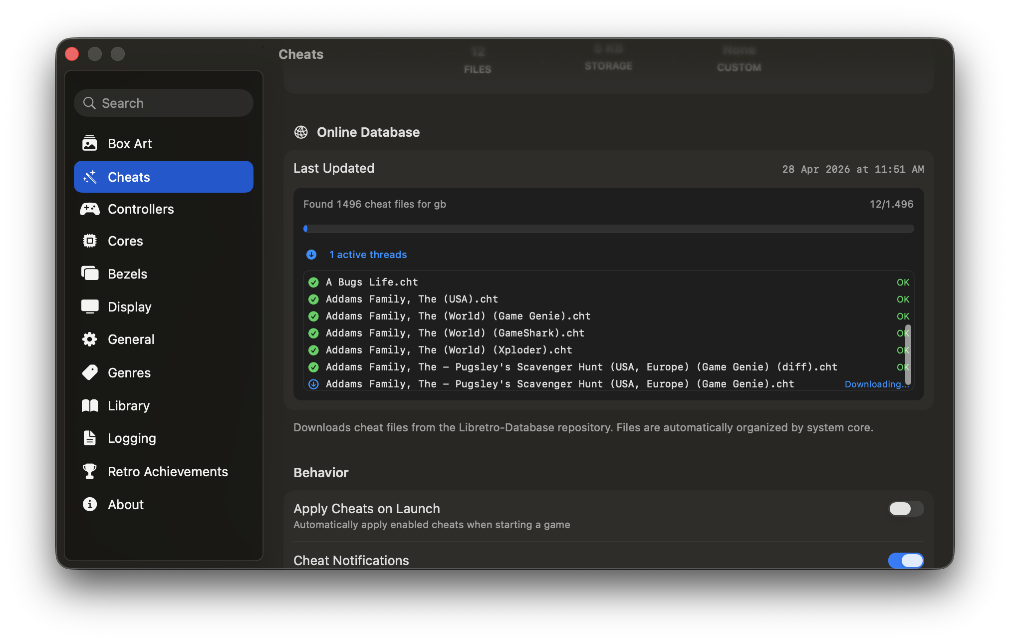 Cheat Menu Interface