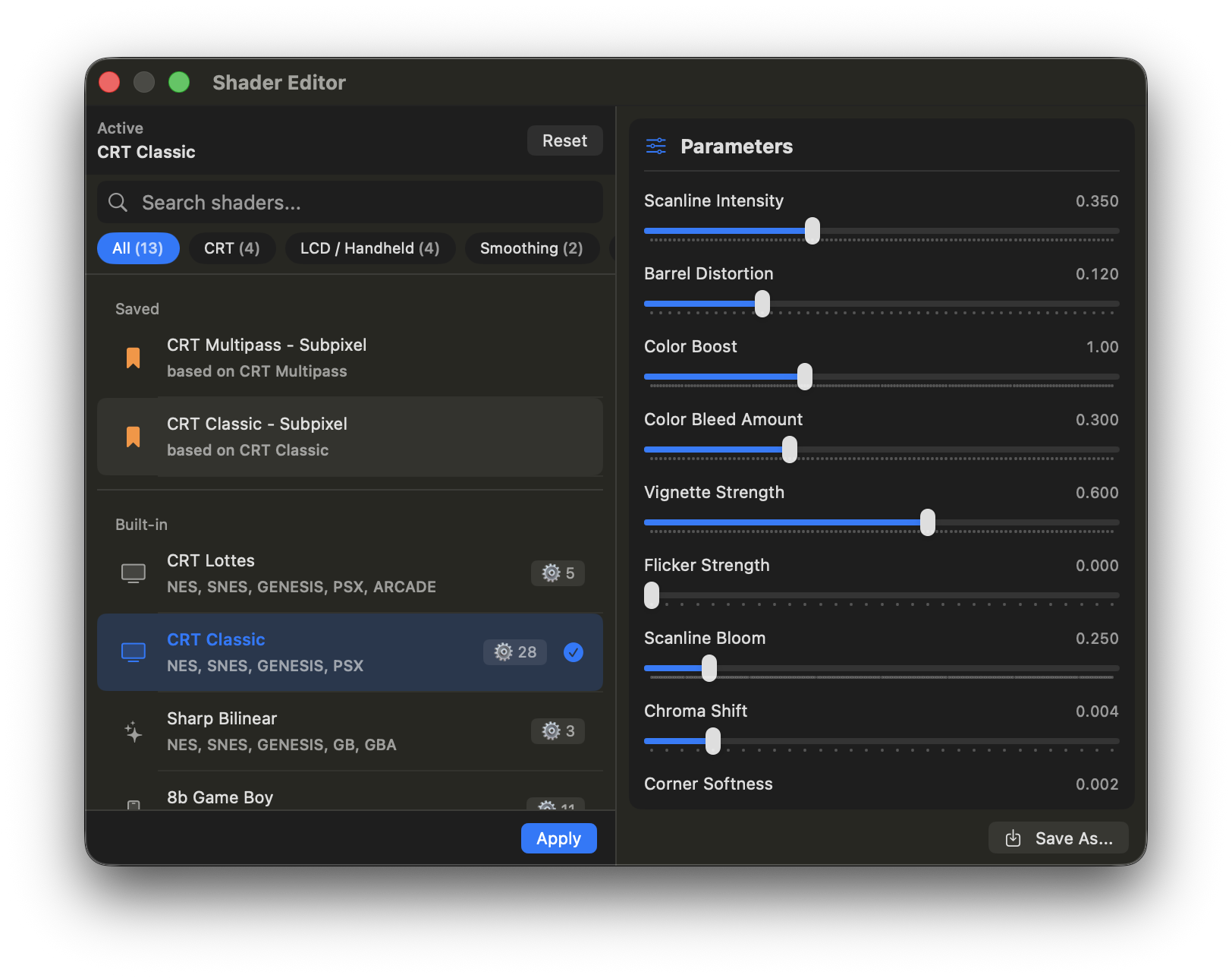 Shader Settings Panel